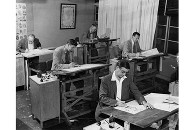 A pent up talent occupies a corner of the Stars and Stripes art department.