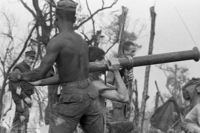 Rocket launchers are used to provided base of fire during the assault of the hill.