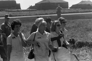 Red Cross Workers — also known as “Donut Dollies” arrive at Bob Hope Show 