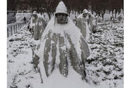 Snow covering the statues at the Korean War Veterans Memorial in Washington, D.C., during a February, 2015 storm serves as a reminder of the hardships endured by troops who fought in the conflict.