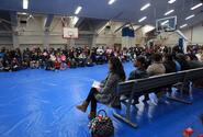 Large crowds gather Friday at Halsey Gym at Naval Air Facility Atsugi, Japan, to find out more information about the voluntary evacuation. Planes carrying family memebers are expected to start leaving Japan this weekend